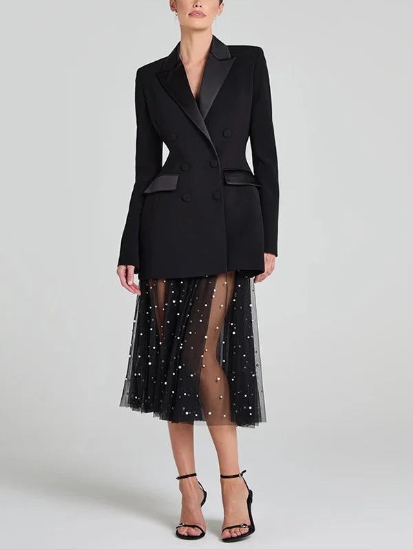 Sofia | Giacca reversibile in raso nero con doppia fila di bottoni