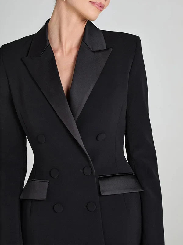 Sofia | Giacca reversibile in raso nero con doppia fila di bottoni
