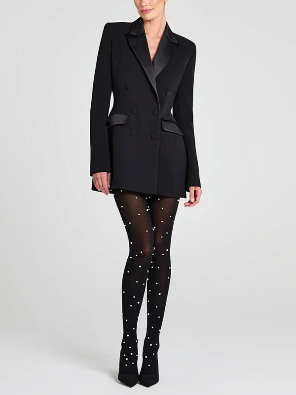 Sofia | Giacca reversibile in raso nero con doppia fila di bottoni