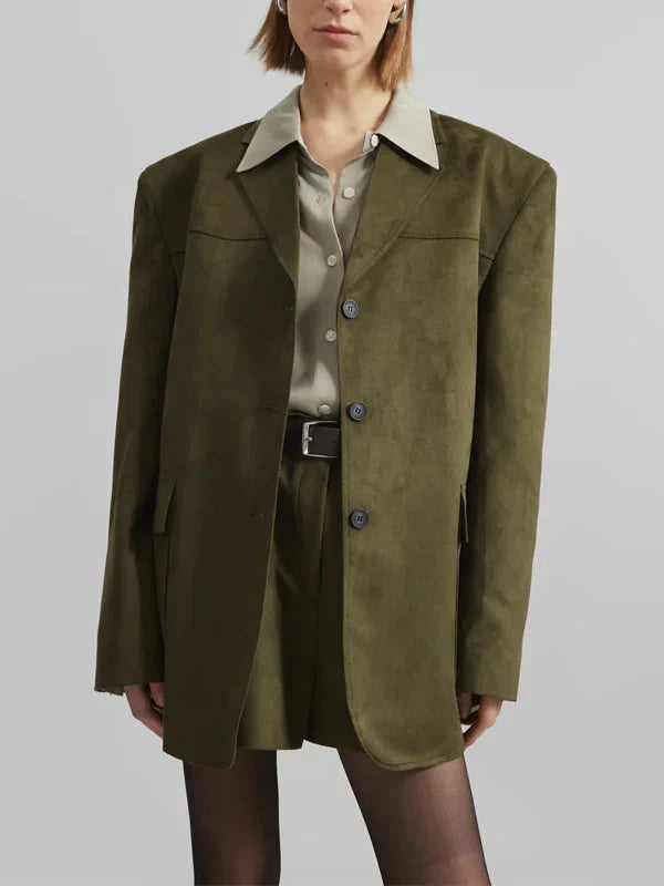 Sofia | Blazer Oversize in Camoscio Verde Militare