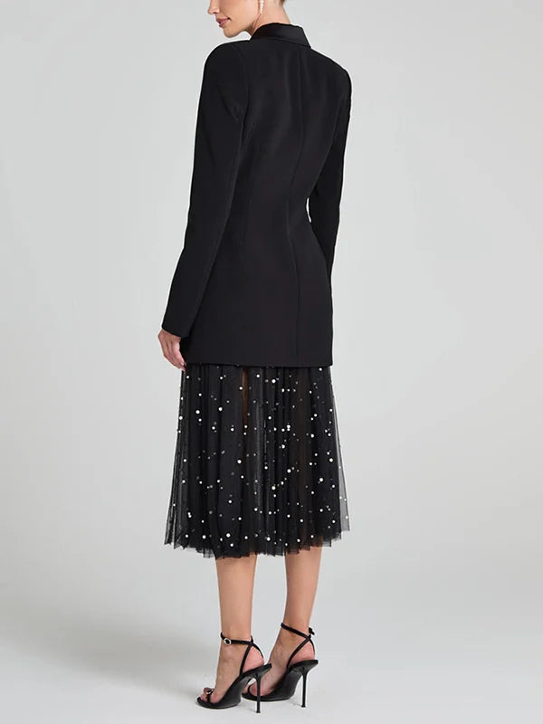 Sofia | Giacca reversibile in raso nero con doppia fila di bottoni