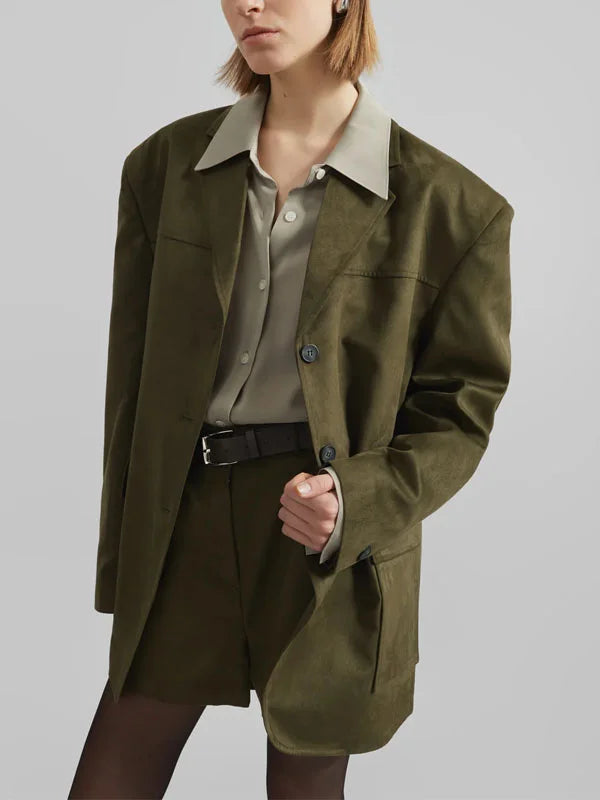 Sofia | Blazer Oversize in Camoscio Verde Militare