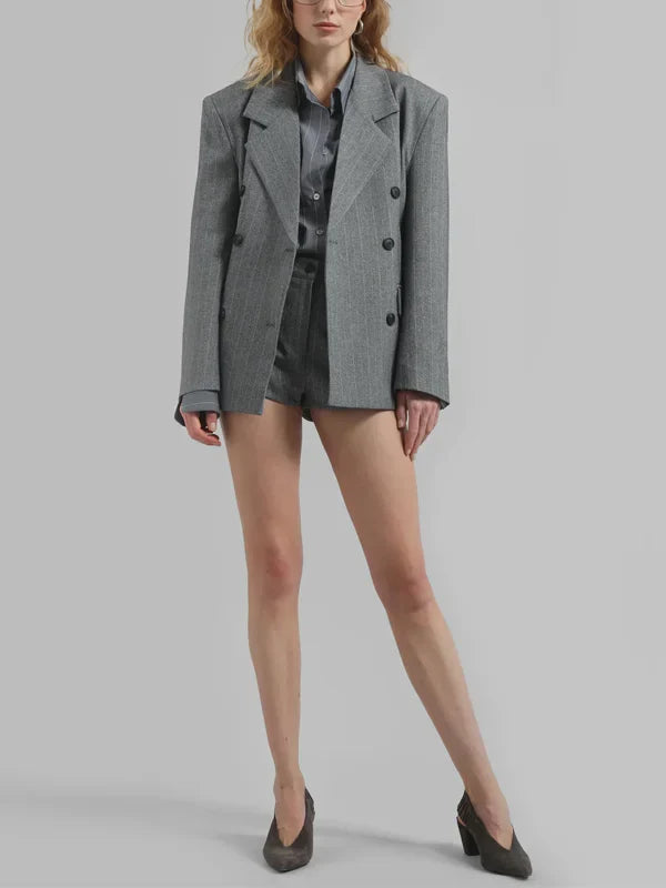 Sofia | Blazer Grigio Striato Con Cintura