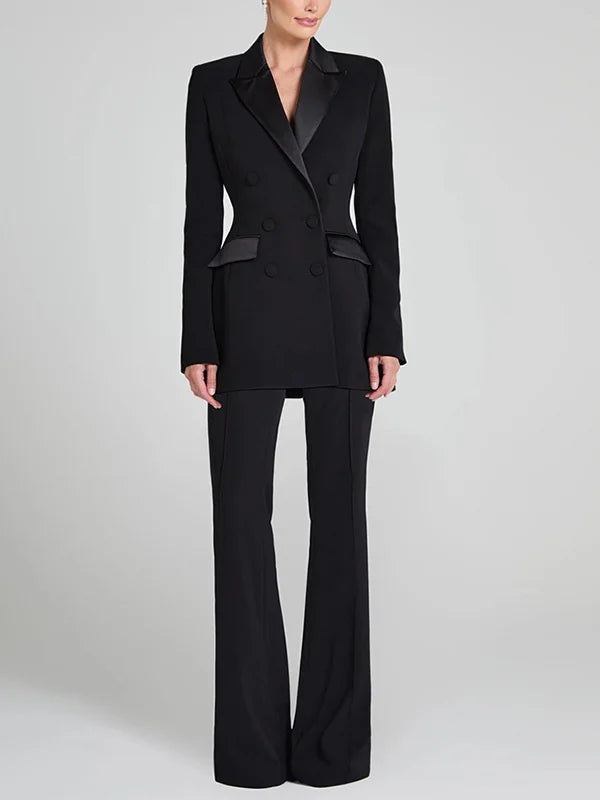 Sofia | Giacca reversibile in raso nero con doppia fila di bottoni