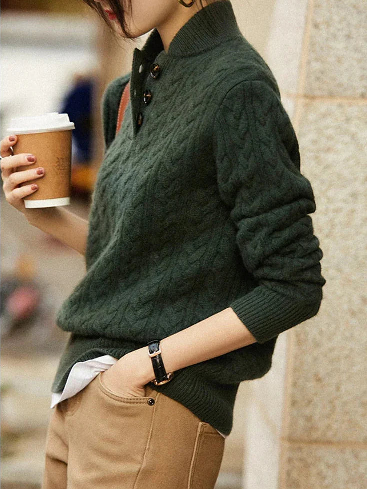 Carla | Maglione in Maglia Intrecciata con Bottoni