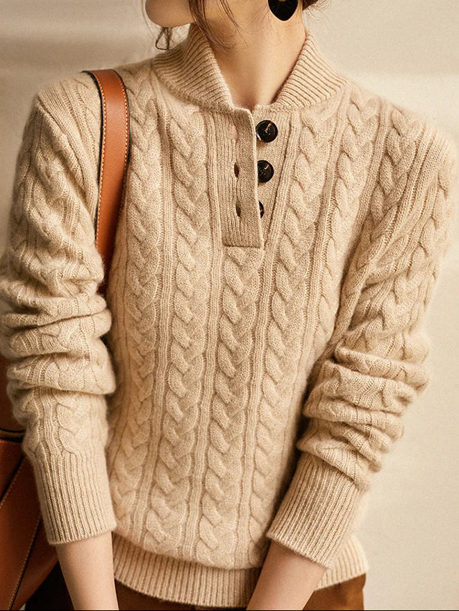 Carla | Maglione in Maglia Intrecciata con Bottoni