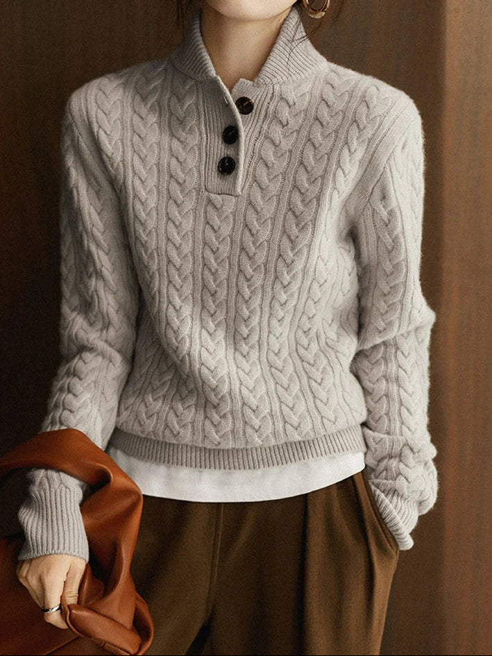 Carla | Maglione in Maglia Intrecciata con Bottoni