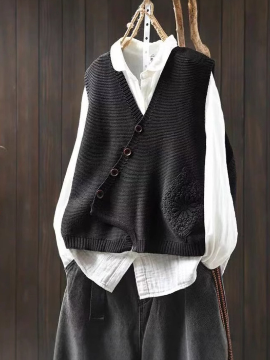 Elowyn | Gilet in Maglia con Dettaglio Ricamato