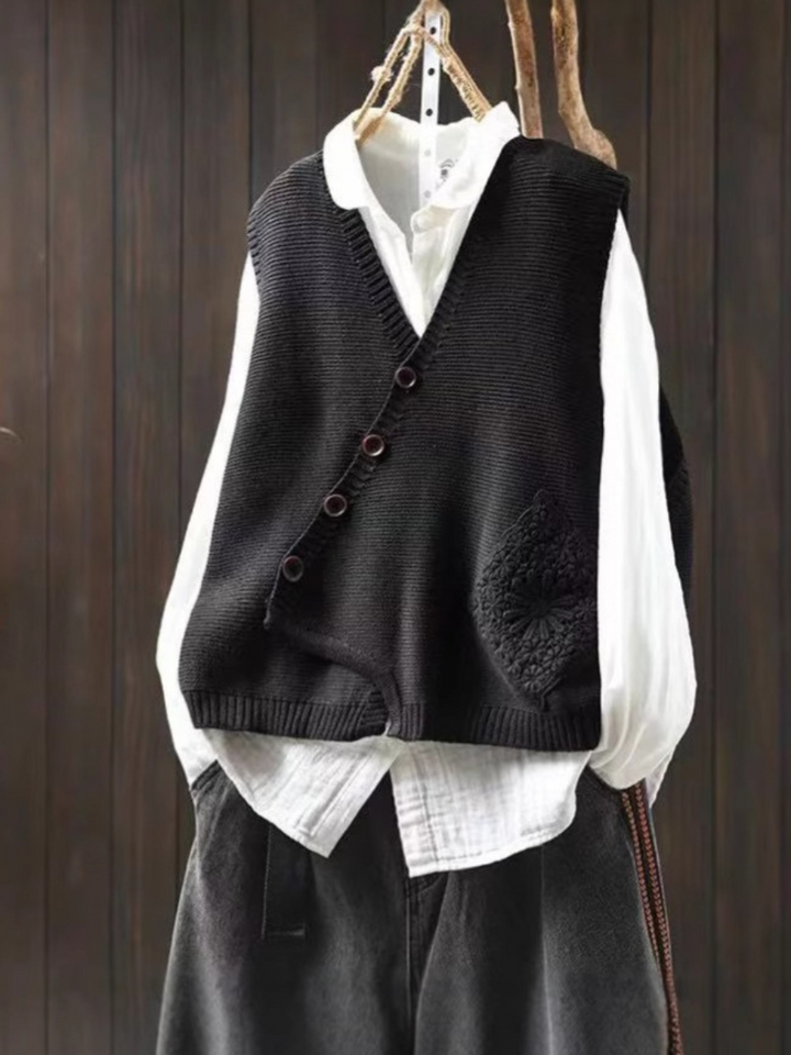 Elowyn | Gilet in Maglia con Dettaglio Ricamato