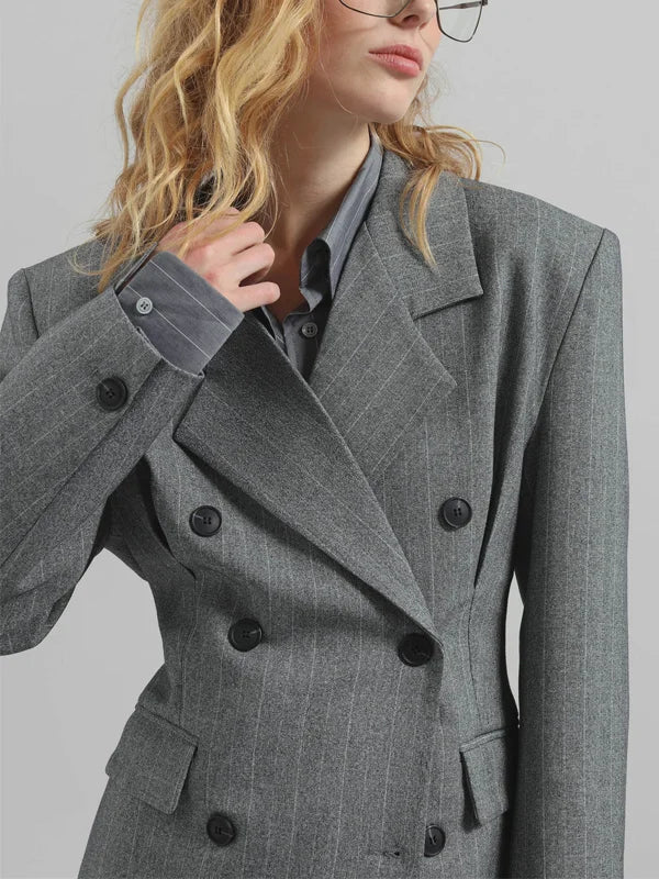 Sofia | Blazer Grigio Striato Con Cintura