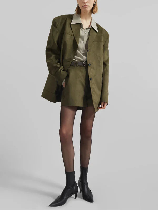 Sofia | Blazer Oversize in Camoscio Verde Militare