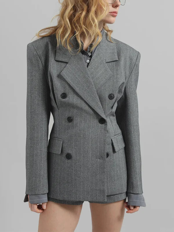 Sofia | Blazer Grigio Striato Con Cintura