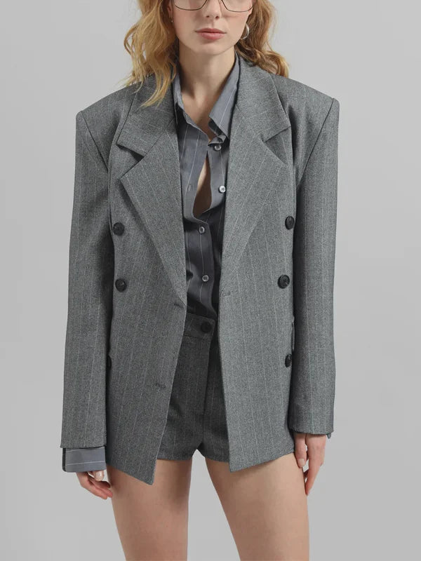Sofia | Blazer Grigio Striato Con Cintura