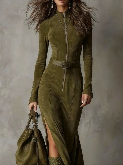 Alessia | Abito lungo scamosciato